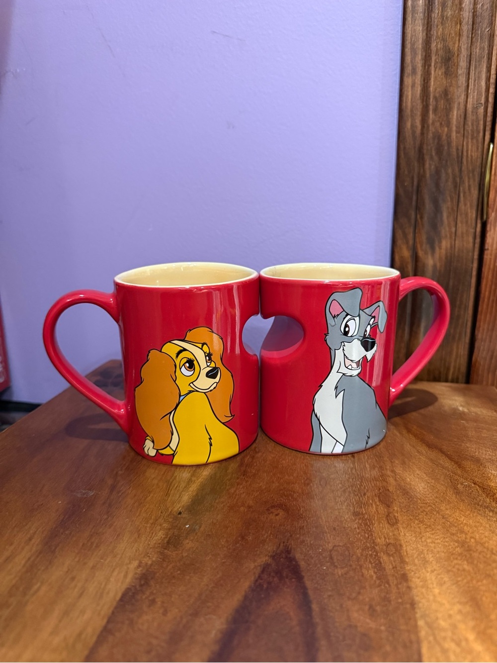 Disney Lady and the Tramp Red Heart Handle Pair Coffee Mugs